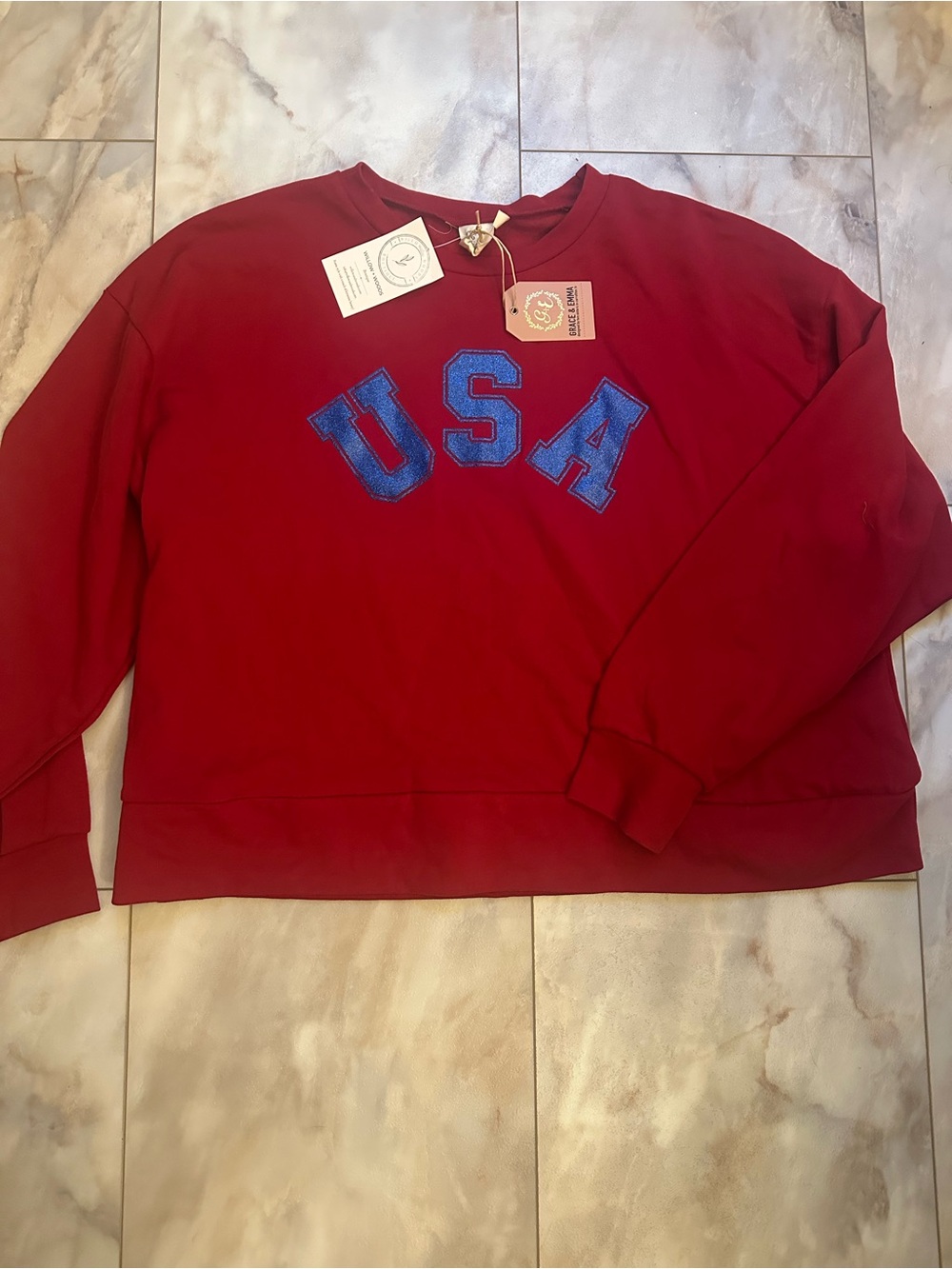 USA Embroidered Crewneck Sweater - Red 2XL #supercute